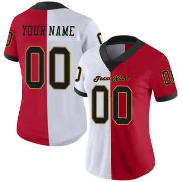 Custom Red Black-White Mesh Split Fashion Football Jersey