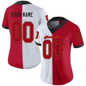 Custom White Red-Black Mesh Split Fashion Football Jersey
