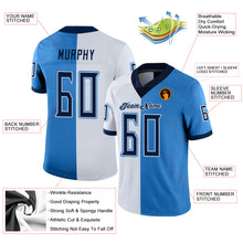 Load image into Gallery viewer, Custom Powder Blue Navy-White Mesh Split Fashion Football Jersey
