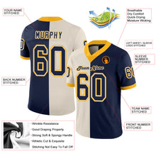 Load image into Gallery viewer, Custom Cream Navy-Gold Mesh Split Fashion Football Jersey
