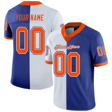 Custom Royal Orange-White Mesh Split Fashion Football Jersey