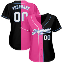 Laden Sie das Bild in den Galerie-Viewer, Custom Black White-Pink Authentic Split Fashion Baseball Jersey
