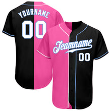 Laden Sie das Bild in den Galerie-Viewer, Custom Black White-Pink Authentic Split Fashion Baseball Jersey
