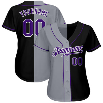 Custom Black Purple-Gray Authentic Split Fashion Baseball Jersey