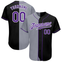 Laden Sie das Bild in den Galerie-Viewer, Custom Black Purple-Gray Authentic Split Fashion Baseball Jersey
