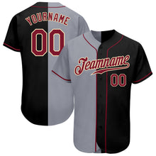 Load image into Gallery viewer, Custom Black Crimson-Gray Authentic Split Fashion Baseball Jersey
