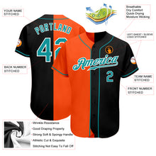 Загрузить изображение в средство просмотра галереи, Custom Black Teal-Orange Authentic Split Fashion Baseball Jersey
