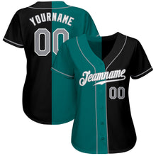 Загрузить изображение в средство просмотра галереи, Custom Black Gray-Teal Authentic Split Fashion Baseball Jersey
