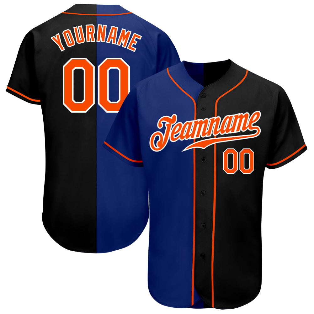 Custom Black Orange-Royal Authentic Split Fashion Baseball Jersey