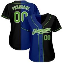 Load image into Gallery viewer, Custom Black Neon Green-Royal Authentic Split Fashion Baseball Jersey
