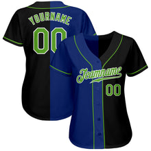 Laden Sie das Bild in den Galerie-Viewer, Custom Black Neon Green-Royal Authentic Split Fashion Baseball Jersey
