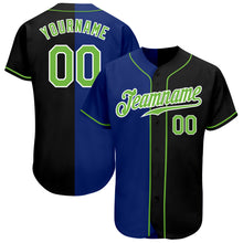 Laden Sie das Bild in den Galerie-Viewer, Custom Black Neon Green-Royal Authentic Split Fashion Baseball Jersey
