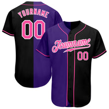 Load image into Gallery viewer, Custom Black Pink-Purple Authentic Split Fashion Baseball Jersey
