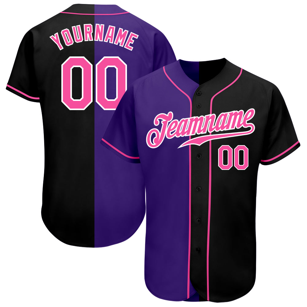 Custom Black Pink-Purple Authentic Split Fashion Baseball Jersey