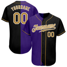 Load image into Gallery viewer, Custom Black Old Gold-Purple Authentic Split Fashion Baseball Jersey
