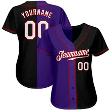 Laden Sie das Bild in den Galerie-Viewer, Custom Black White-Purple Authentic Split Fashion Baseball Jersey
