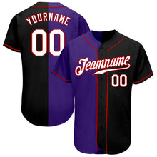 Laden Sie das Bild in den Galerie-Viewer, Custom Black White-Purple Authentic Split Fashion Baseball Jersey
