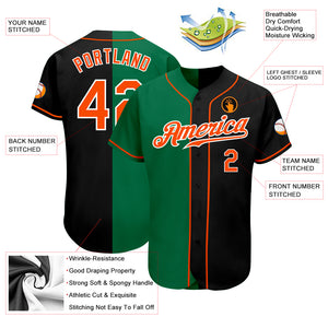 Custom Black Orange-Kelly Green Authentic Split Fashion Baseball Jersey