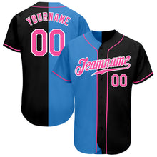 Laden Sie das Bild in den Galerie-Viewer, Custom Black Pink-Powder Blue Authentic Split Fashion Baseball Jersey
