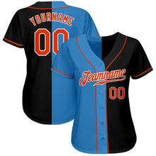 Laden Sie das Bild in den Galerie-Viewer, Custom Black Orange-Powder Blue Authentic Split Fashion Baseball Jersey
