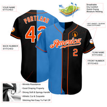 Laden Sie das Bild in den Galerie-Viewer, Custom Black Orange-Powder Blue Authentic Split Fashion Baseball Jersey
