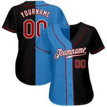 Laden Sie das Bild in den Galerie-Viewer, Custom Black Red-Powder Blue Authentic Split Fashion Baseball Jersey
