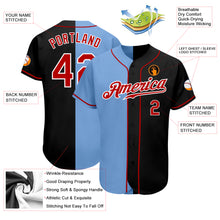 Load image into Gallery viewer, Custom Black Red-Light Blue Authentic Split Fashion Baseball Jersey
