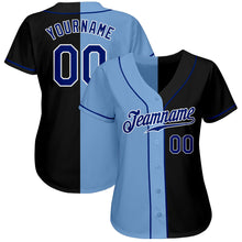 Load image into Gallery viewer, Custom Black Royal-Light Blue Authentic Split Fashion Baseball Jersey
