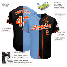 Laden Sie das Bild in den Galerie-Viewer, Custom Black Orange-Light Blue Authentic Split Fashion Baseball Jersey
