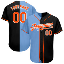 Laden Sie das Bild in den Galerie-Viewer, Custom Black Orange-Light Blue Authentic Split Fashion Baseball Jersey
