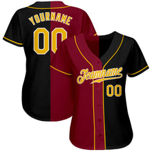 Load image into Gallery viewer, Custom Black Gold-Crimson Authentic Split Fashion Baseball Jersey
