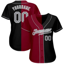 Laden Sie das Bild in den Galerie-Viewer, Custom Black Gray-Crimson Authentic Split Fashion Baseball Jersey
