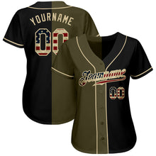 Загрузить изображение в средство просмотра галереи, Custom Black Vintage USA Flag-Olive Authentic Split Fashion Baseball Jersey
