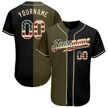 Загрузить изображение в средство просмотра галереи, Custom Black Vintage USA Flag-Olive Authentic Split Fashion Baseball Jersey
