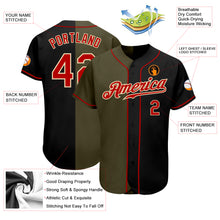 Load image into Gallery viewer, Custom Black Red-Olive Authentic Split Fashion Baseball Jersey
