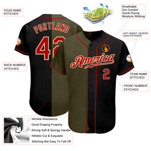 Custom Black Red-Olive Authentic Split Fashion Baseball Jersey