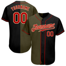 Laden Sie das Bild in den Galerie-Viewer, Custom Black Red-Olive Authentic Split Fashion Baseball Jersey
