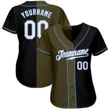 Laden Sie das Bild in den Galerie-Viewer, Custom Black White-Olive Authentic Split Fashion Baseball Jersey
