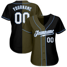 Load image into Gallery viewer, Custom Black White-Olive Authentic Split Fashion Baseball Jersey
