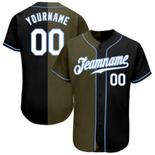 Laden Sie das Bild in den Galerie-Viewer, Custom Black White-Olive Authentic Split Fashion Baseball Jersey
