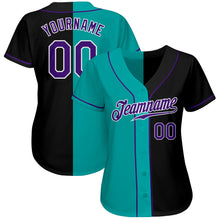 Laden Sie das Bild in den Galerie-Viewer, Custom Black Purple-Aqua Authentic Split Fashion Baseball Jersey
