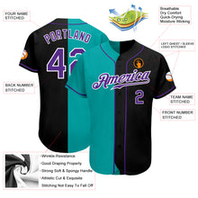 Load image into Gallery viewer, Custom Black Purple-Aqua Authentic Split Fashion Baseball Jersey
