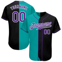 Laden Sie das Bild in den Galerie-Viewer, Custom Black Purple-Aqua Authentic Split Fashion Baseball Jersey
