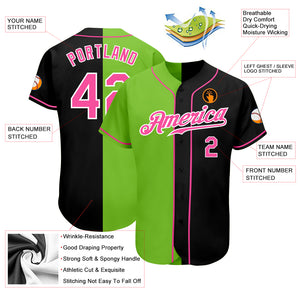 Custom Black Pink-Neon Green Authentic Split Fashion Baseball Jersey