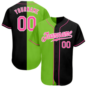 Custom Black Pink-Neon Green Authentic Split Fashion Baseball Jersey