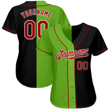 Laden Sie das Bild in den Galerie-Viewer, Custom Black Red-Neon Green Authentic Split Fashion Baseball Jersey
