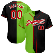Laden Sie das Bild in den Galerie-Viewer, Custom Black Red-Neon Green Authentic Split Fashion Baseball Jersey
