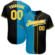 Load image into Gallery viewer, Custom Black Gold-Panther Blue Authentic Split Fashion Baseball Jersey
