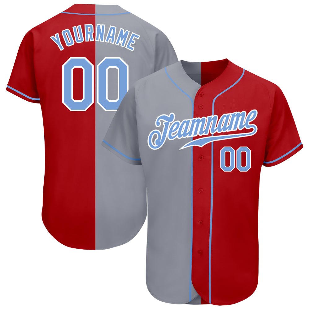 Custom Red Light Blue-Gray Authentic Split Fashion Baseball Jersey