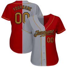 Laden Sie das Bild in den Galerie-Viewer, Custom Red Old Gold-Gray Authentic Split Fashion Baseball Jersey
